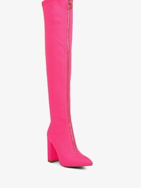 Women's Hot Pink Over-the-Knee Zip-Front Block Heel Boots